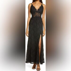NWT Juniors Morgan & Co. Long Black‎ Lace Corset Scallop Bodice Sheath Dress 3